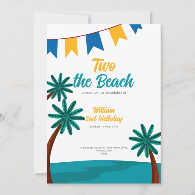 Convite de aniversário de 2 anos na praia fofo (Frente)