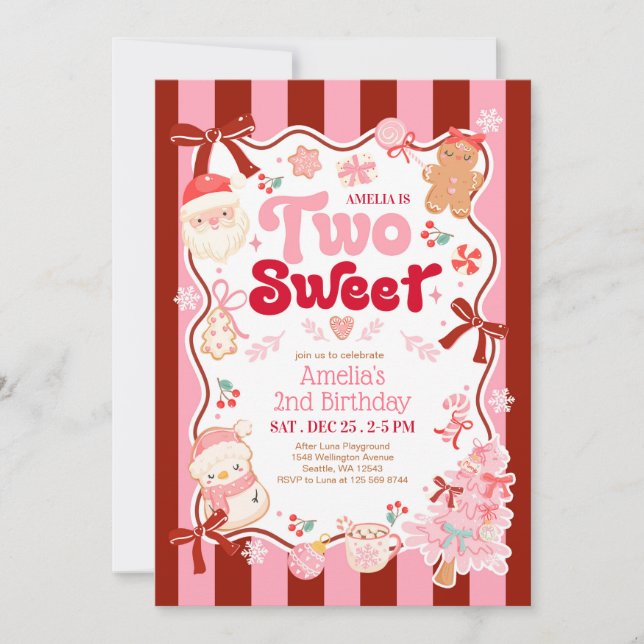 Convite de Aniversário de 2 anos Natal Two Sweet (Frente)