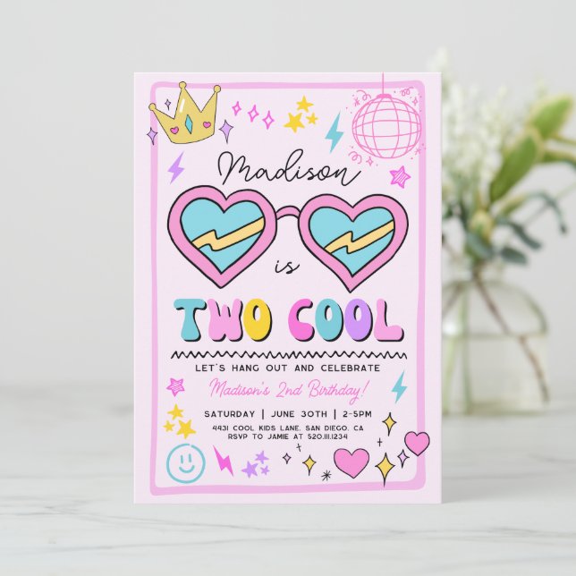 Convite de Aniversário de 2 Anos Óculos de Sol Two (Em pé/Frente)