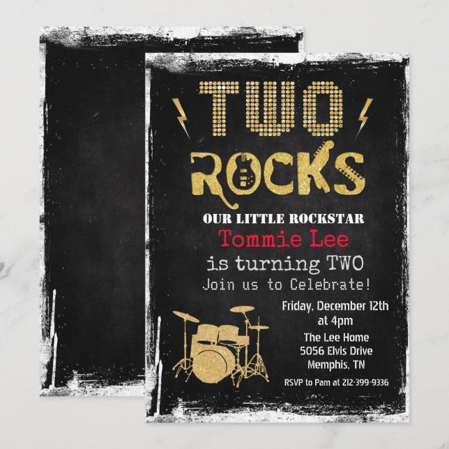 Convite de Aniversário de 2 anos para Two Rocks Ro (Frente/Verso)