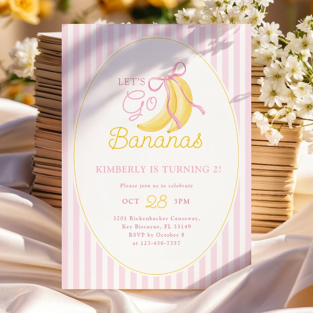 Convite de Aniversário de 2 anos Pink Bananas (Criador carregado)