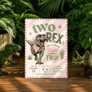Convite de Aniversário de 2 anos Pink Two Rex