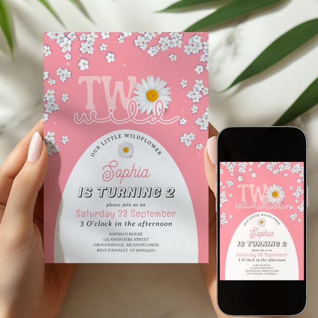 Convite de Aniversário de 2 anos Pink Wild One Dai (Criador carregado)