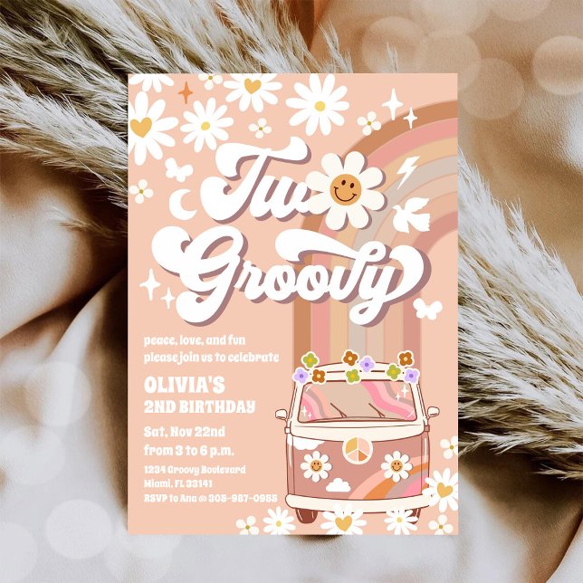 Convite de Aniversário de 2 anos Retro Groovy (Criador carregado)