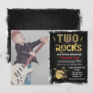 Convite de Aniversário de 2 Anos Rockstar Drumset 
