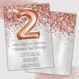 Convite de Aniversário de 2 Anos Rose Gold Silver