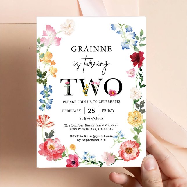 Convite de Aniversário de 2 anos Tema Menina Flor  (Criador carregado)