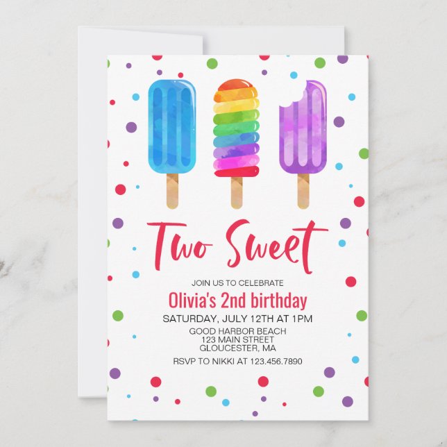 Convite de Aniversário de 2 Anos Two Sweet Picolés (Frente)