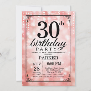 Convite de Aniversário de 30 anos Brilho Rosa