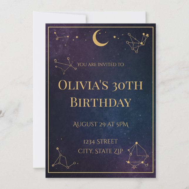 Convite de Aniversário de 30 anos Celestial | Azul (Frente)