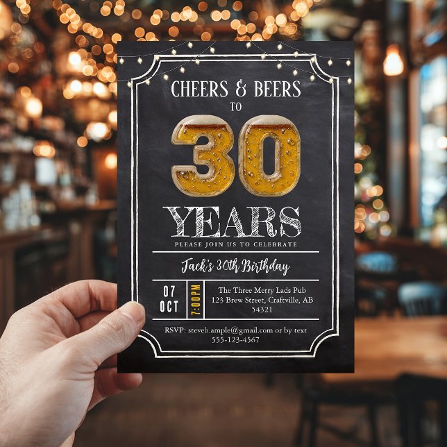 Convite de Aniversário de 30 Anos Cheers & Beers M (30th birthday invite)
