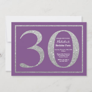 Convite de Aniversário de 30 anos com Brilho Roxo