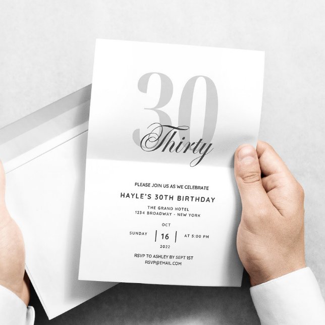 Convite de Aniversário de 30 Anos com Estilo Minim (Criador carregado)
