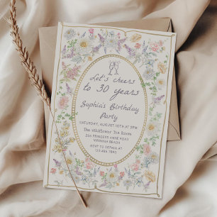 Convite de Aniversário de 30 anos com Flores Escri