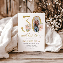 Convite de Aniversário de 30 anos com Foto Floral
