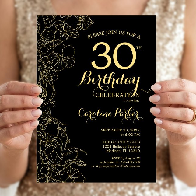 Convite de Aniversário de 30 anos com Tema Floral  (Criador carregado)