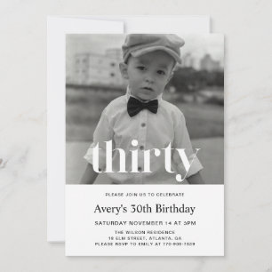 Convite de Aniversário de 30 Anos com Tipografia N