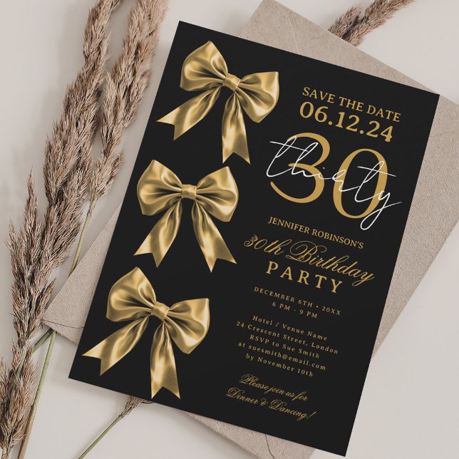 Convite de Aniversário de 30 anos Coquette Dourada (Criador carregado)