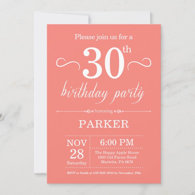 Convite de Aniversário de 30 anos Coral (Frente)