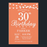 Convite de Aniversário de 30 anos Coral<br><div class="desc">Convite de Aniversário de 30 anos com Luzes de Corda. Fundo Coral. Mulher Feminina Senhora Elegante Moderno aniversário. 13º 15º 16º 18º 20º 21º 30º 40º 50º 60º 70º 80º 90º 100º, Qualquer idade. Para personalização adicional, clique no botão "Personalize" e use nossa ferramenta de design para modificar este modelo....</div>