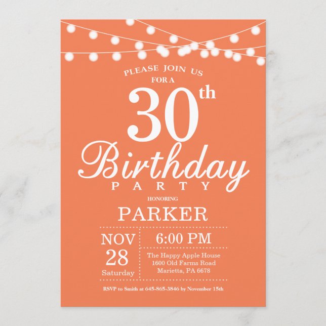 Convite de Aniversário de 30 anos Coral (Frente)