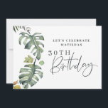 Convite de aniversário de 30 anos de folhagem de a<br><div class="desc">Convite de festas de aniversário de 30 anos de folhagem botânica por aquarelas. Lindas aquarelas florais impressas à mão e texto moderno de roteiro. Parte de uma coleção de festas.</div>