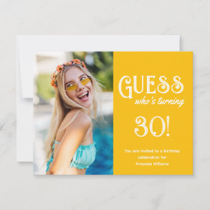 Convite de aniversário de 30 anos de Foto Amarelo 