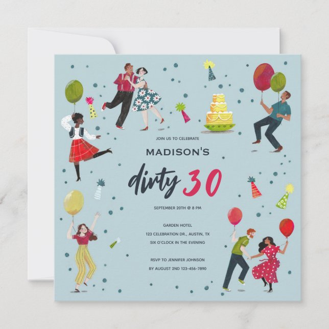 Convite de Aniversário de 30 Anos Dirty Thirty (Frente)
