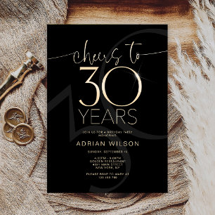 Convite de Aniversário de 30 Anos Elegante Preto e