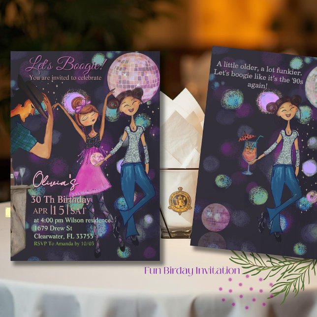 Convite de Aniversário de 30 anos em Azul e Verde  (Teal & Blue Retro Disco 30th Birthday Invitation)