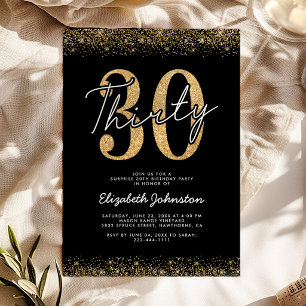 Convite de Aniversário de 30 anos em Preto Elegant