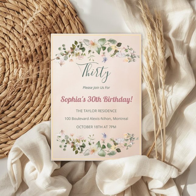 Convite de Aniversário de 30 anos Floral Elegante (Criador carregado)