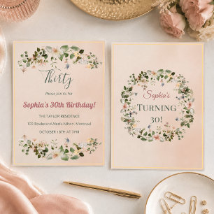 Convite de Aniversário de 30 anos Floral Elegante