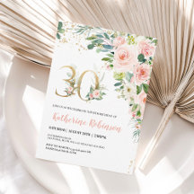 Convite de Aniversário de 30 Anos Floral Elegante 