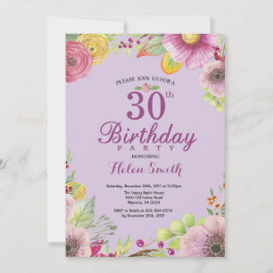 Convite de Aniversário de 30 Anos Floral para Mulh