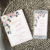 Convite de Aniversário de 30 anos Floral Rosa Empo