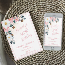 Convite de Aniversário de 30 anos Floral Rosa Empo