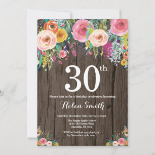 Convite de Aniversário de 30 anos Floral Rústico