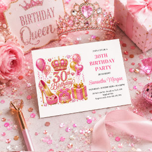 Convite de Aniversário de 30 Anos Luxo Rosa e Dour