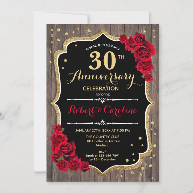 Convite de Aniversário de 30 anos - Madeira Rústic (Frente)