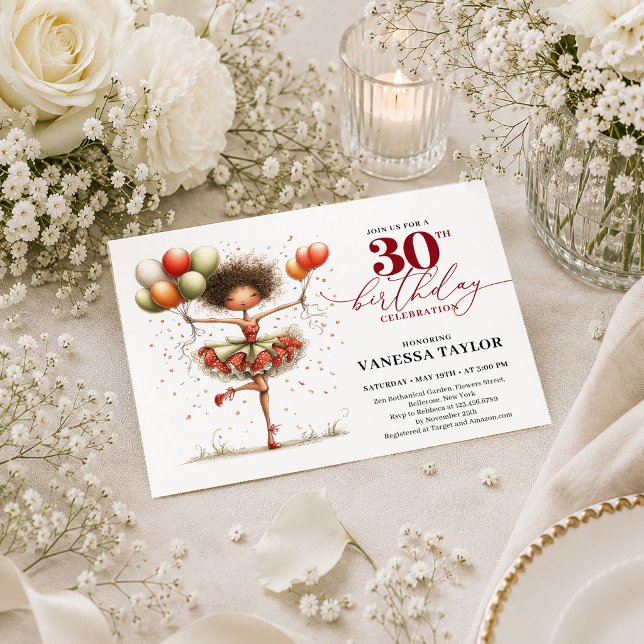 Convite de Aniversário de 30 Anos Marsala Vermelho (Stylish Quirky Woman 30th Birthday Marsala Red Invite

)
