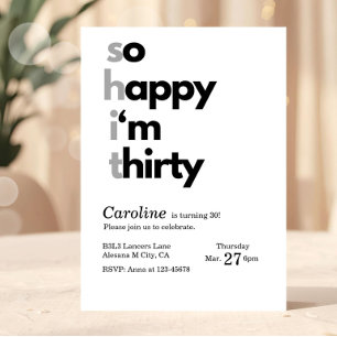 Convite de Aniversário de 30 anos Minimalista Tão 