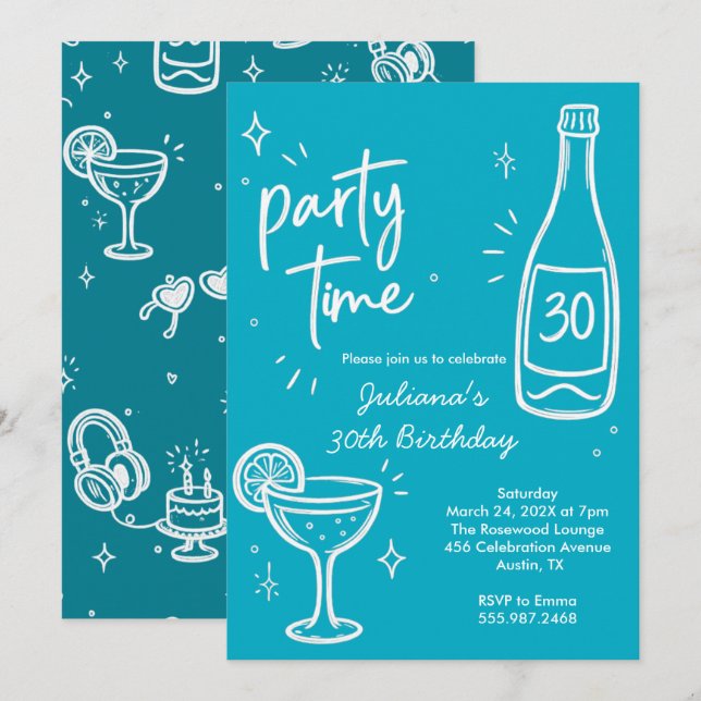 Convite de Aniversário de 30 anos Moderno de Garra (Frente/Verso)