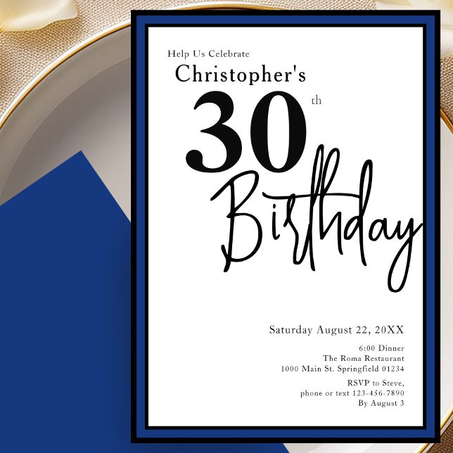 Convite de Aniversário de 30 anos Moderno Elegante (Criador carregado)