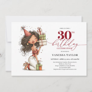 Convite de Aniversário de 30 Anos Mulher Cartoon Q
