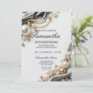 Convite de Aniversário de 30 Anos Pérolas Elegante