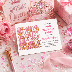 Convite de Aniversário de 30 anos Pink Gold Confet