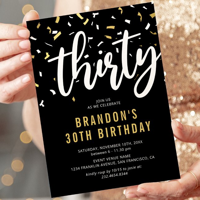 Convite de Aniversário de 30 anos Preto Dourado co (Criador carregado)