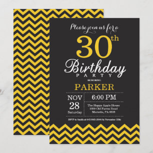 Convite de Aniversário de 30 anos Preto e Amarelo