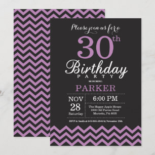 Convite de Aniversário de 30 anos Preto e Roxo